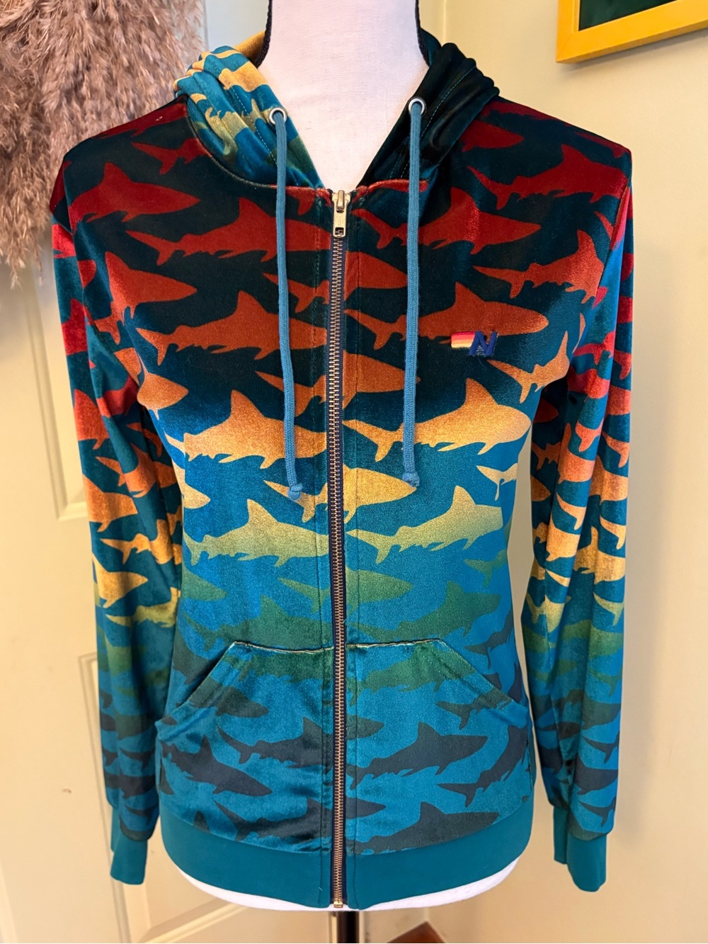 AVIATOR NATION Rare Velour Shark Hoodie size XS